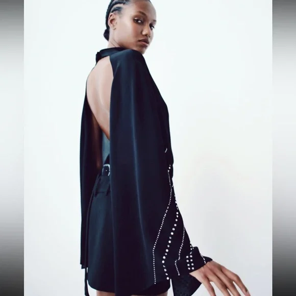 NWT Zara Rhinestone Cape Sleeved Blouse - Picture 2 of 11